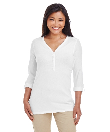 Devon & Jones Ladies' Perfect Fit™ Y-Placket Convertible Sleeve Knit Top", (DP186W)