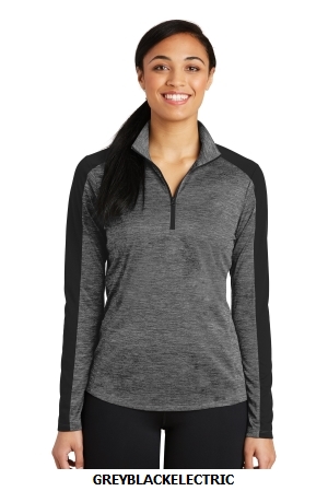 SPORT-TEK LADIES POSICHARGE ELECTRIC HEATHER COLORBLOCK 1/4-ZIP PULLOVER.  SPORT-TEK  LST397