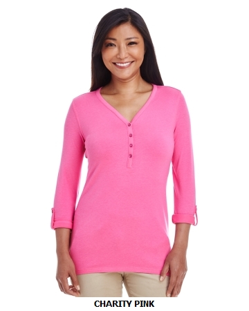 Devon & Jones Ladies' Perfect Fit™ Y-Placket Convertible Sleeve Knit Top", (DP186W)