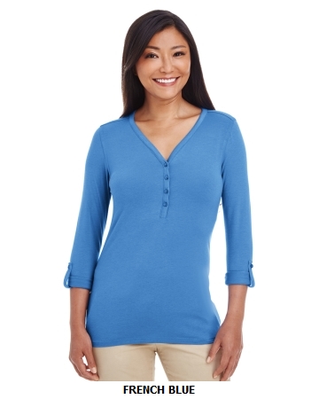 Devon & Jones Ladies' Perfect Fit™ Y-Placket Convertible Sleeve Knit Top", (DP186W)