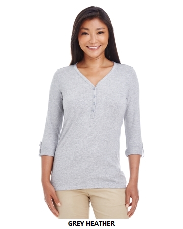 Devon & Jones Ladies' Perfect Fit™ Y-Placket Convertible Sleeve Knit Top", (DP186W)