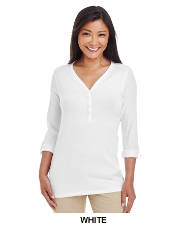 Devon & Jones Ladies' Perfect Fit™ Y-Placket Convertible Sleeve Knit Top", (DP186W)