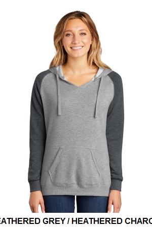 District Womens Lightweight Fleece Raglan Hoodie.  D.THREADS  DT296