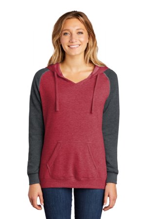 District Womens Lightweight Fleece Raglan Hoodie.  D.THREADS  DT296
