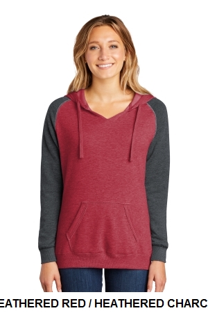 District Womens Lightweight Fleece Raglan Hoodie.  D.THREADS  DT296