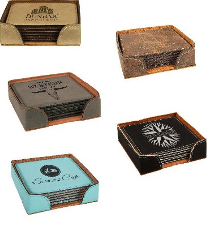 LEATHERETTE COASTER SET OF 6 WITH CASE
