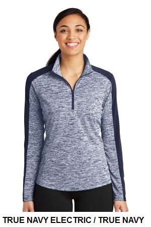 SPORT-TEK LADIES POSICHARGE ELECTRIC HEATHER COLORBLOCK 1/4-ZIP PULLOVER.  SPORT-TEK  LST397