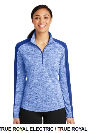 SPORT-TEK LADIES POSICHARGE ELECTRIC HEATHER COLORBLOCK 1/4-ZIP PULLOVER.  SPORT-TEK  LST397