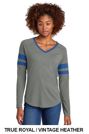 Sport-Tek Ladies Halftime Stripe Long Sleeve V-Neck Tee.  SPORT-TEK  LST6043