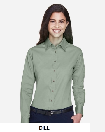 Harriton Women's Easy Blend Long Sleeve Twill Dress Shirt with Stain-Release.  HARRITON  M500W