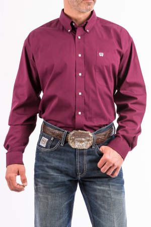 Mens Solid Burgundy Button-Down Western Shirt.  CINCH MTW1104239