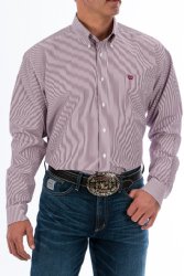Mens TENCEL Burgundy Stripe Button-Down Western Shirt.  CINCH MTW1104730