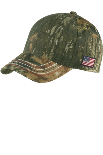 Mossy Oak Realtree Camo Hat Baseball Cap Camouflage Contrast Stitch w/ Flag NEW