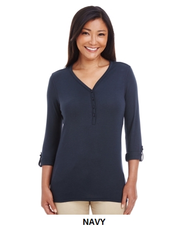 Devon & Jones Ladies' Perfect Fit™ Y-Placket Convertible Sleeve Knit Top", (DP186W)