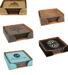 4X4 LEATHERETTE COASTER SET OF 6 WITH CASE