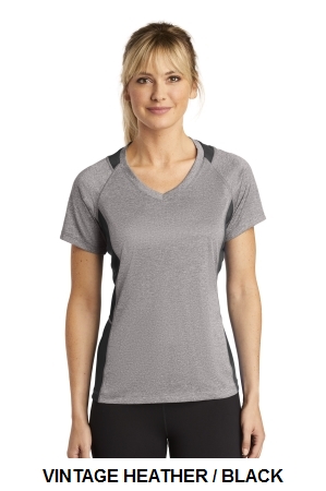 Sport-Tek Womens Heather Colorblock Contender V-Neck Tee.  SPORT-TEK  LST361