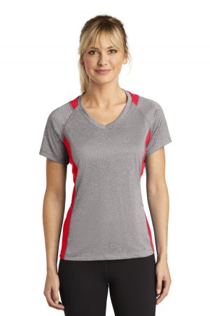 Sport-Tek Womens Heather Colorblock Contender V-Neck Tee.  SPORT-TEK  LST361