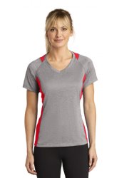 Sport-Tek Womens Heather Colorblock Contender V-Neck Tee.  SPORT-TEK  LST361