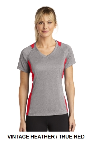 Sport-Tek Womens Heather Colorblock Contender V-Neck Tee.  SPORT-TEK  LST361