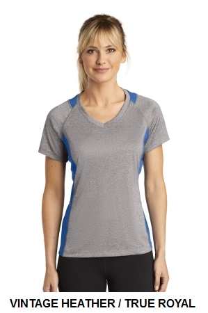 Sport-Tek Womens Heather Colorblock Contender V-Neck Tee.  SPORT-TEK  LST361