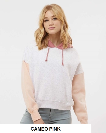 MV Sport Women's Sueded Fleece Colorblocked Crop Hooded Sweatshirt.  MVSPORTS  W23716