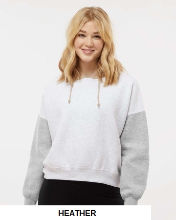 MV Sport Women's Sueded Fleece Colorblocked Crop Hooded Sweatshirt.  MVSPORTS  W23716